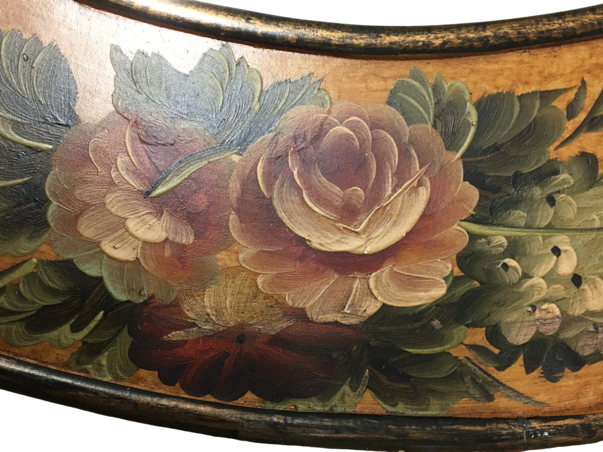 Large 20th Century Oval Mirror, with Hand painted Floral Antique Finish Decoration. Height 82.5cm (F - Image 2 of 3