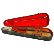 German Maggini model Violin Circa 1920  Cased with hardwood bow, nicklel mounted.