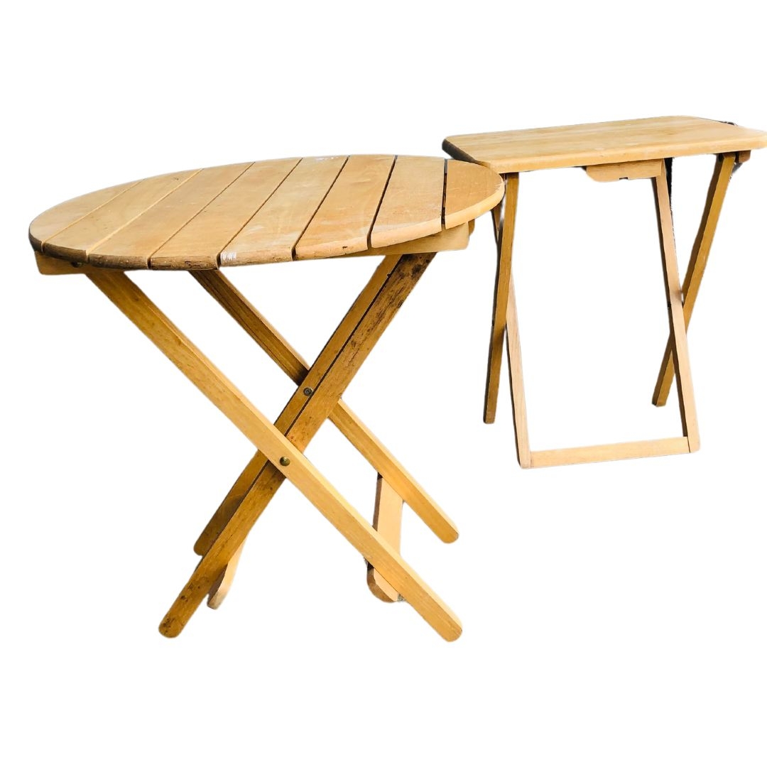 Two Modern Beech Slatted Folding Wine Tables. Diameter of table top is approx. 61cm.  - Image 3 of 3
