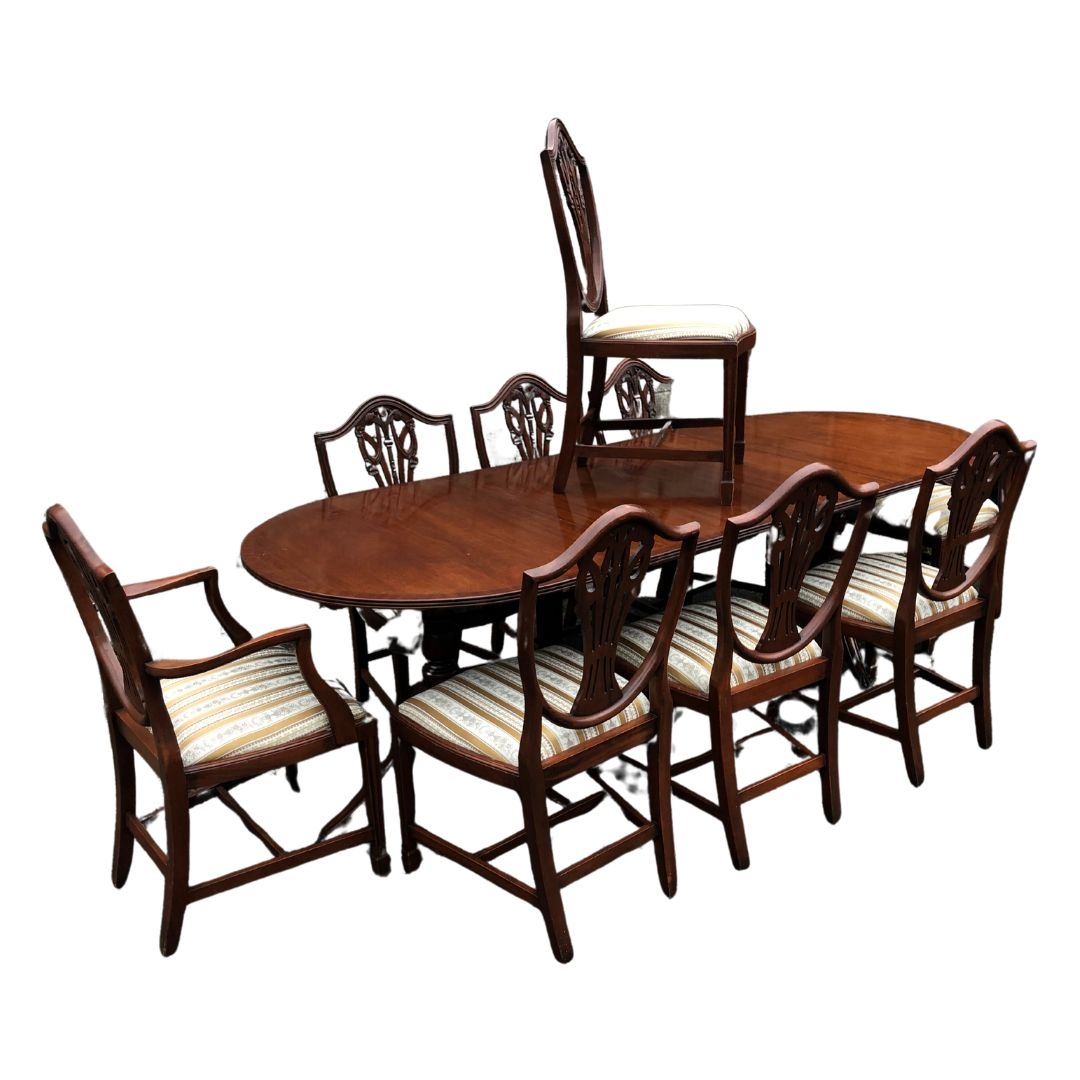 Dining Room Table and 8 drop-in-seat upholstered dining chairs. - Image 3 of 4