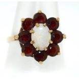 9ct gold ladies Opal and Garnet cluster ring size N 