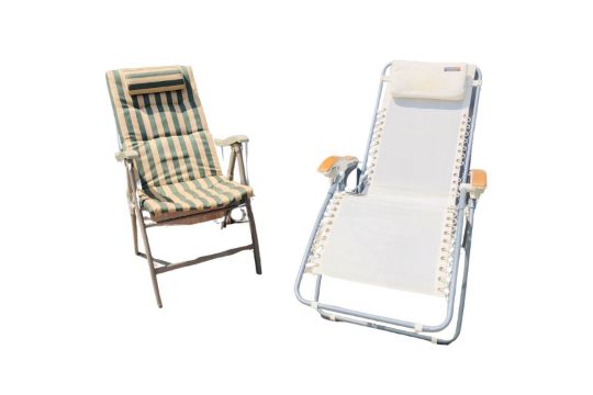 A Caribee Sundeck Reclining Deckchair and one other canvas chair

  - Image 1 of 4