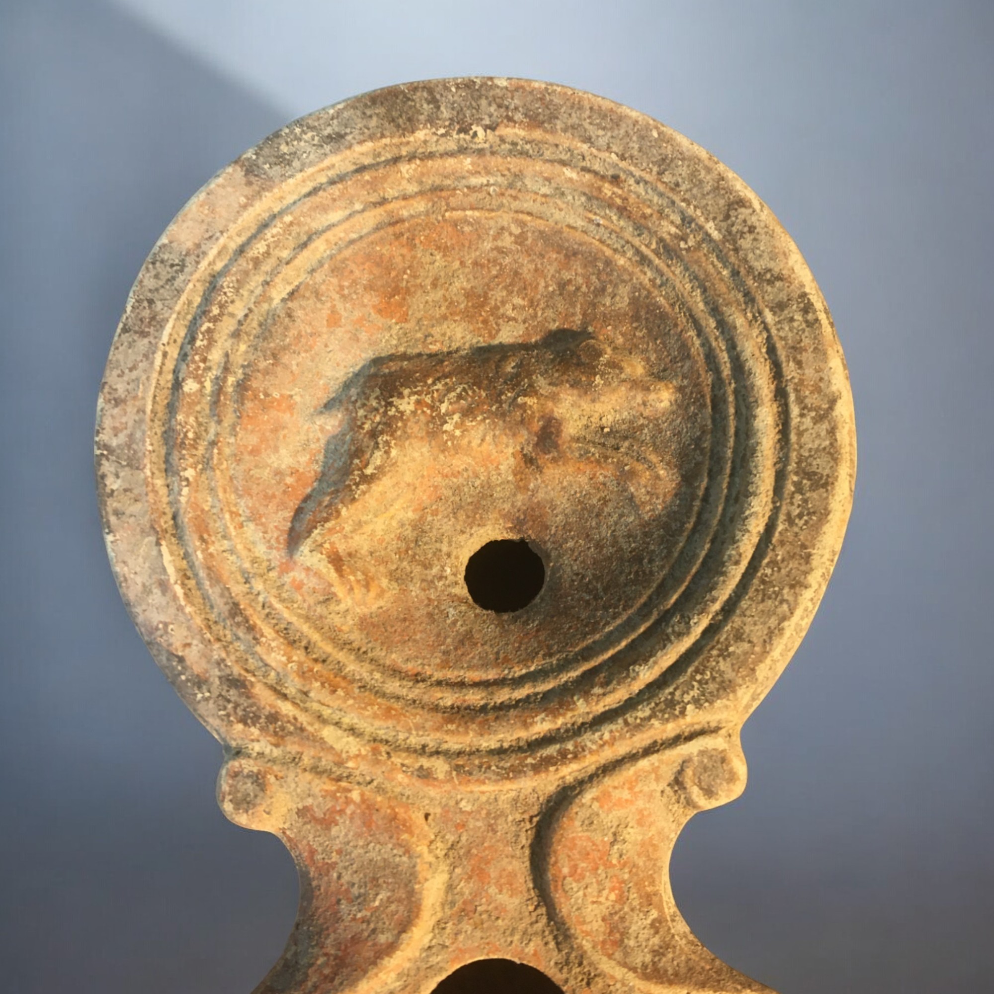 1st-2nd C Roman Disc Form oil lamp featuring Running Bear logo. 9cm Length x 6.5cm Dia. - Image 2 of 5