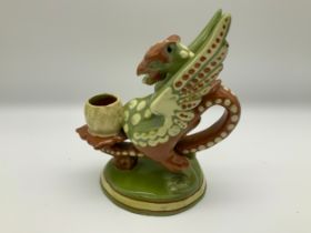 Barnstaple Art Pottery - C H Brannam Dragon Candle Holder - Thomas Liverton 1895 - 16cm High