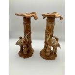 Barnstaple Art Pottery - C H Brannam Stork Candlesticks - 26cm High