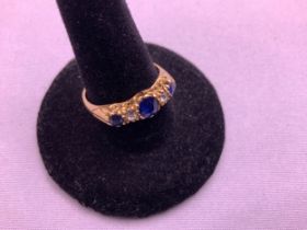 18ct Gold, Diamond and Sapphire Ring - Size O - 3.7g