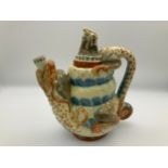 Barnstaple Art Pottery - C H Brannam Grotesque Dragon Teapot - Signed C H Brannam 1891 - 23cm High