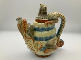 Barnstaple Art Pottery - C H Brannam Grotesque Dragon Teapot - Signed C H Brannam 1891 - 23cm High