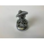 Solid Chromed Brass Car Mascot of Scotsman in Tam O' Shanter Hat with Early Motorbike Engine -