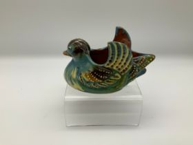 Barnstaple Art Pottery - C H Brannam Grotesque Duck Boat - Frank Thomas 1902 - 7cm High