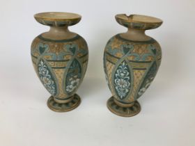 Pair of Doulton Lambeth Art Pottery Vases by Eliza Simmance - 29cm High
