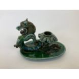 Barnstaple Art Pottery - C H Brannam - Beauchamp Whimple 1898 - Grotesque Lion Barum Candlestick