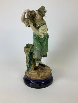 Large Victorian Majolica Figure of a Girl and her Goat - The Signature appears to Read J Fratsch