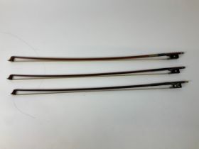 3x Violin Bows - One Marked J. Werner with Sales Invoice from 1977