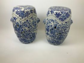 Pair of Blue and White Porcelain Seats - 50cm High