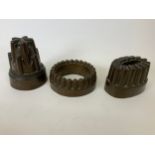 3x Victorian Copper Jelly Moulds