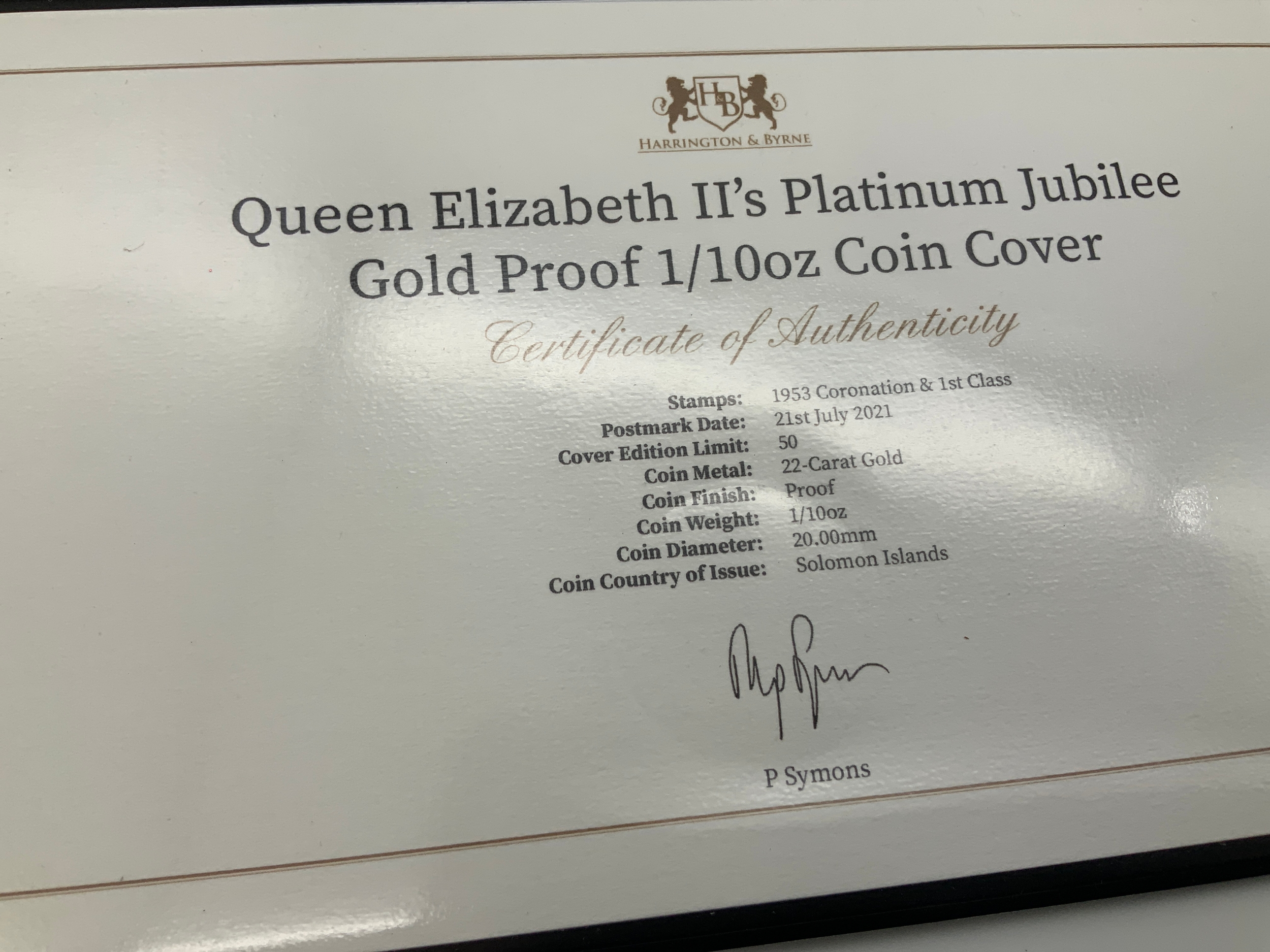 Gold Proof Coin Cover - Queen Elizabeth II's Platinum Jubilee - Image 2 of 2