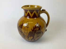 William Fishley Holland, Clevedon Somerset Slipware Pottery Jug Decorated with Elephants - Signed to