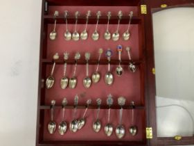 24x Royal Commemorative Silver Spoons Victorian, Edwardian etc - In Wall Mountable Display Case