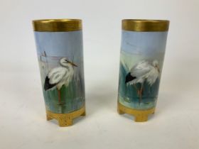 Pair of Hand Painted Minton Vases - Depicting Storks