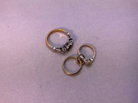 18ct Gold and Platinum Ring - Missing Stone - 2.6g and 9ct Gold Baby Ring - 1.5g