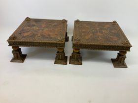 Pair of Indian Tables with Hand Painted Decoration - 58cm x 58cm x 30cm High