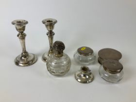 Pair of Filled Silver Candlesticks and Dressing Table Items