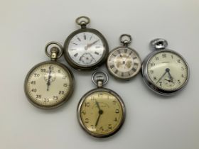 5x Pocket Watches and Stop Watches - Some Silver