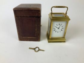 Antique Chiming Carriage Clock c1890 with Original Moroccan Leather Travel Case - Seen Working