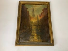 Framed Oil on Canvas - Venetian Scene - Visible Picture 44cm x 64cm