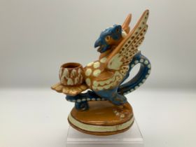 Barnstaple Art Pottery - C H Brannam Dragon Candle Holder