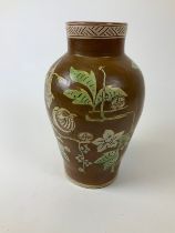 E B Fishleigh Fremington North Devon Sgraffito Slipware Vase - Signed to Base - 31cm High