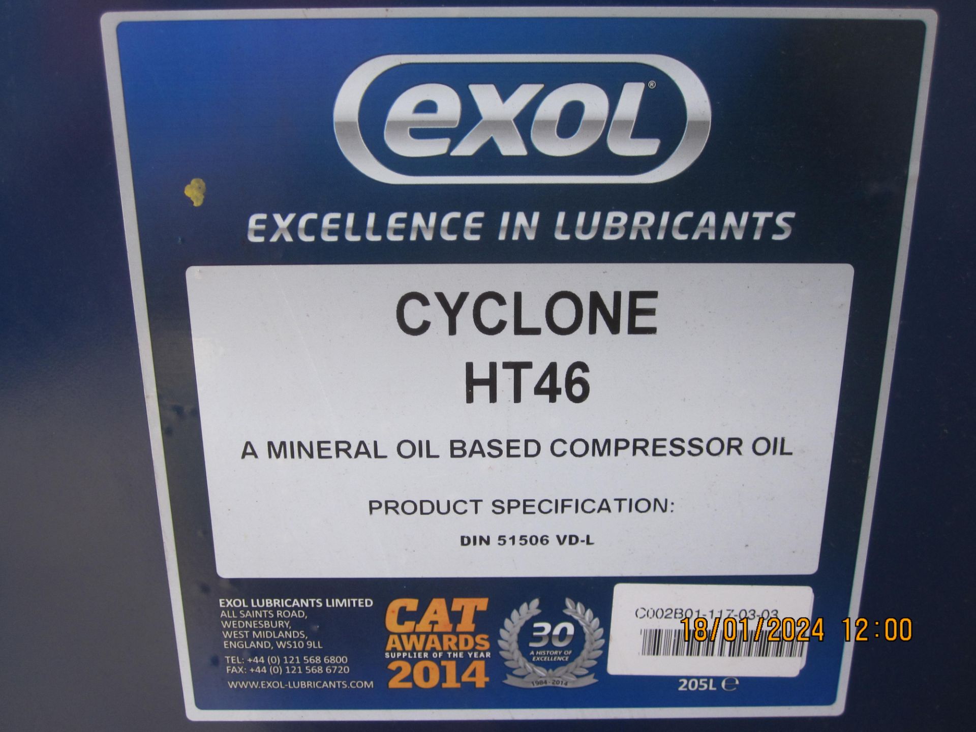 205litre drum Exol Cyclone HT46 Compressor Oil (dr - Image 2 of 2