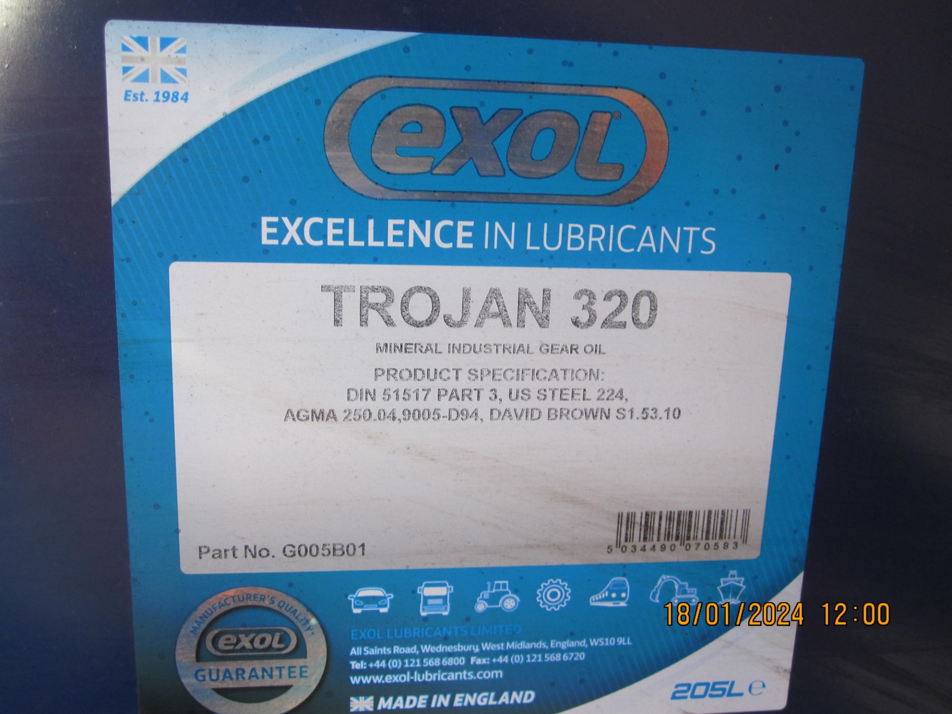 205litre drum Exol Trojan 320 Gear Oil (drum G) - Image 2 of 2