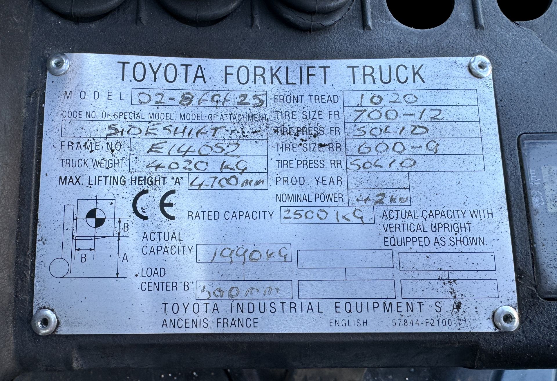 Toyota 02-BFGF 25 (Tonero 25) LPG Forklift Truck, - Image 18 of 19