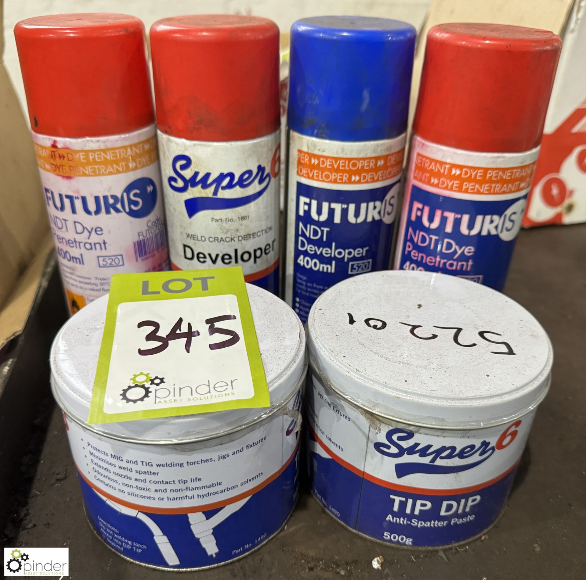 2 tubs Super 6 Tip Dip, 2 cans Developer and 2 cans Penetrant