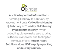 Auction Important Information - Viewing: Monday 12 February by appointment only; Collection:
