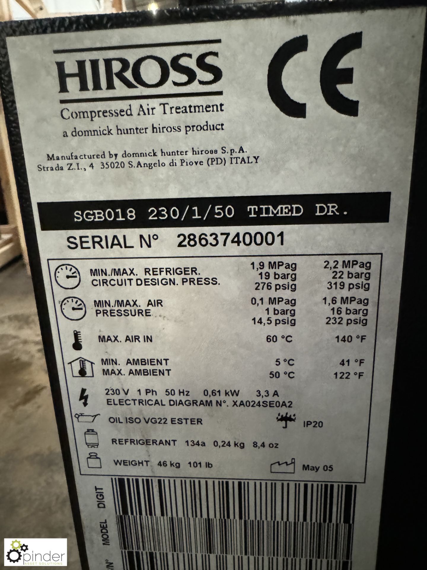 Hiross Starlette Compressed Air Dryer, serial number 2863740001 (LOCATION: Middleton, Manchester) - Image 4 of 5