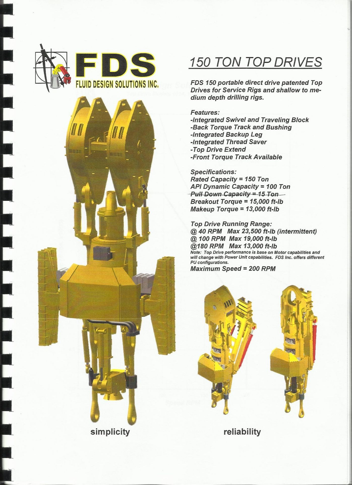 FDS 150 hydraulic Top Drive, 150ton rated capacity, 100ton API dynamic capacity, with Caterpillar - Image 10 of 12