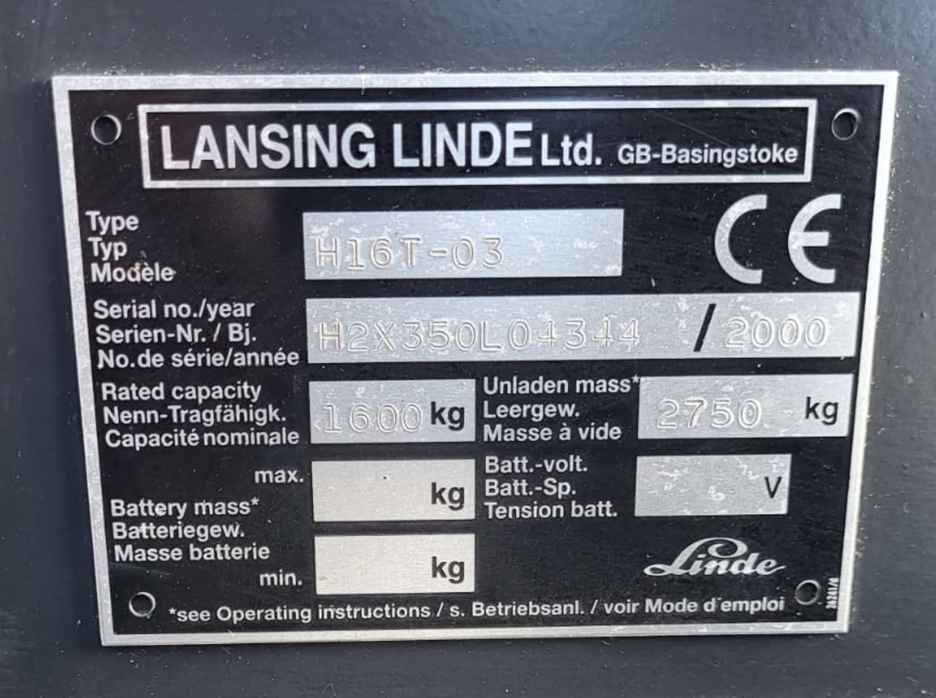 Lansing Linde H16T-03 LPG Forklift Truck, 1600kg capacity, 6,551 hours, Duplex Mast, Lift height - Bild 7 aus 9