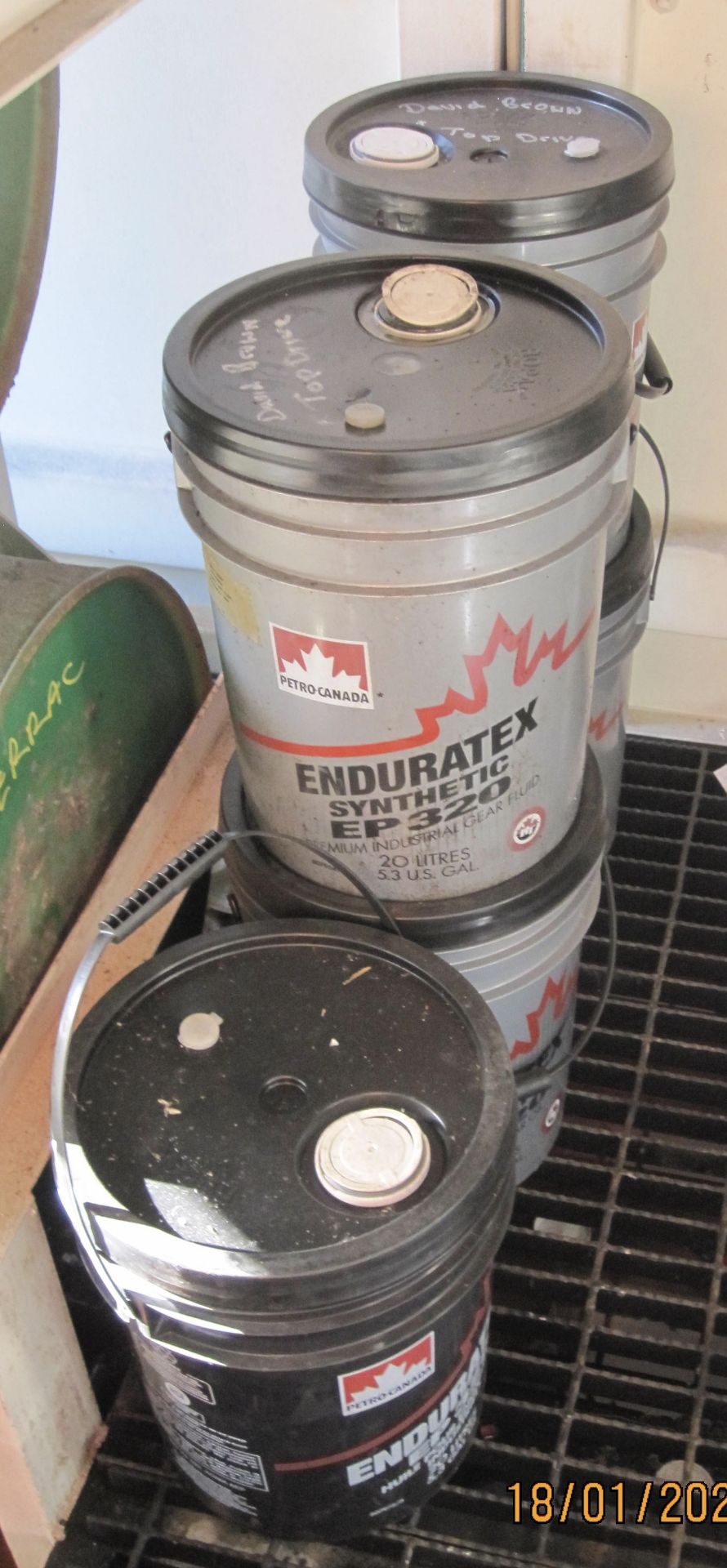 5 20/25litre drums Petro-Canada Enduratex EP320 Synthetic Gear Oil (drum JJ) (LOCATION: Nottingham –