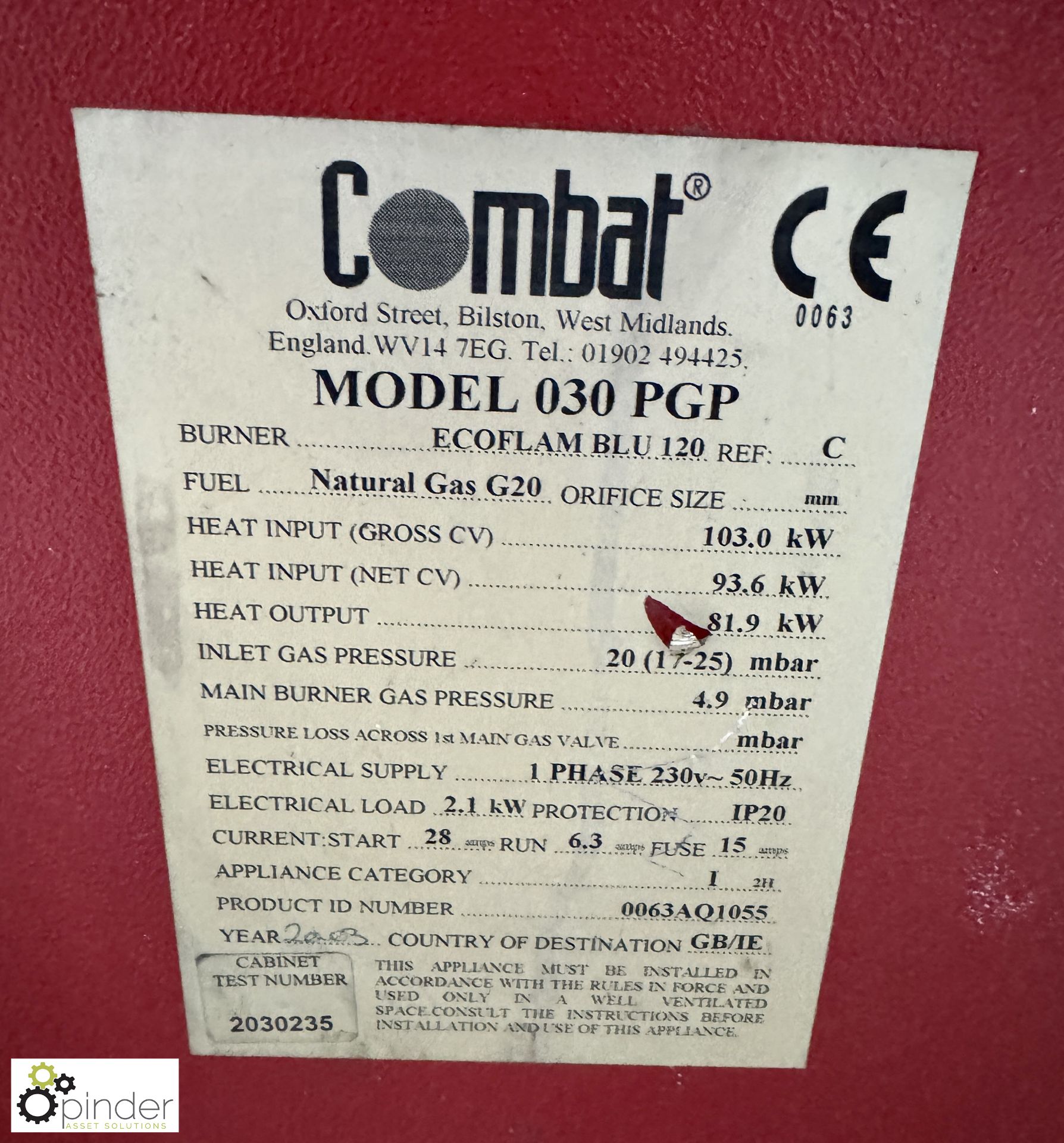 Combat 030 PGP gas fired floor standing Space Heater, burner Ecoflam BLU120, heat output 81.9kw, - Image 6 of 8