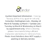 Auction Important Information - Viewing: Tuesday 12 March by appointment only; Collection: