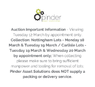 Auction Important Information - Viewing: Tuesday 12 March by appointment only; Collection: