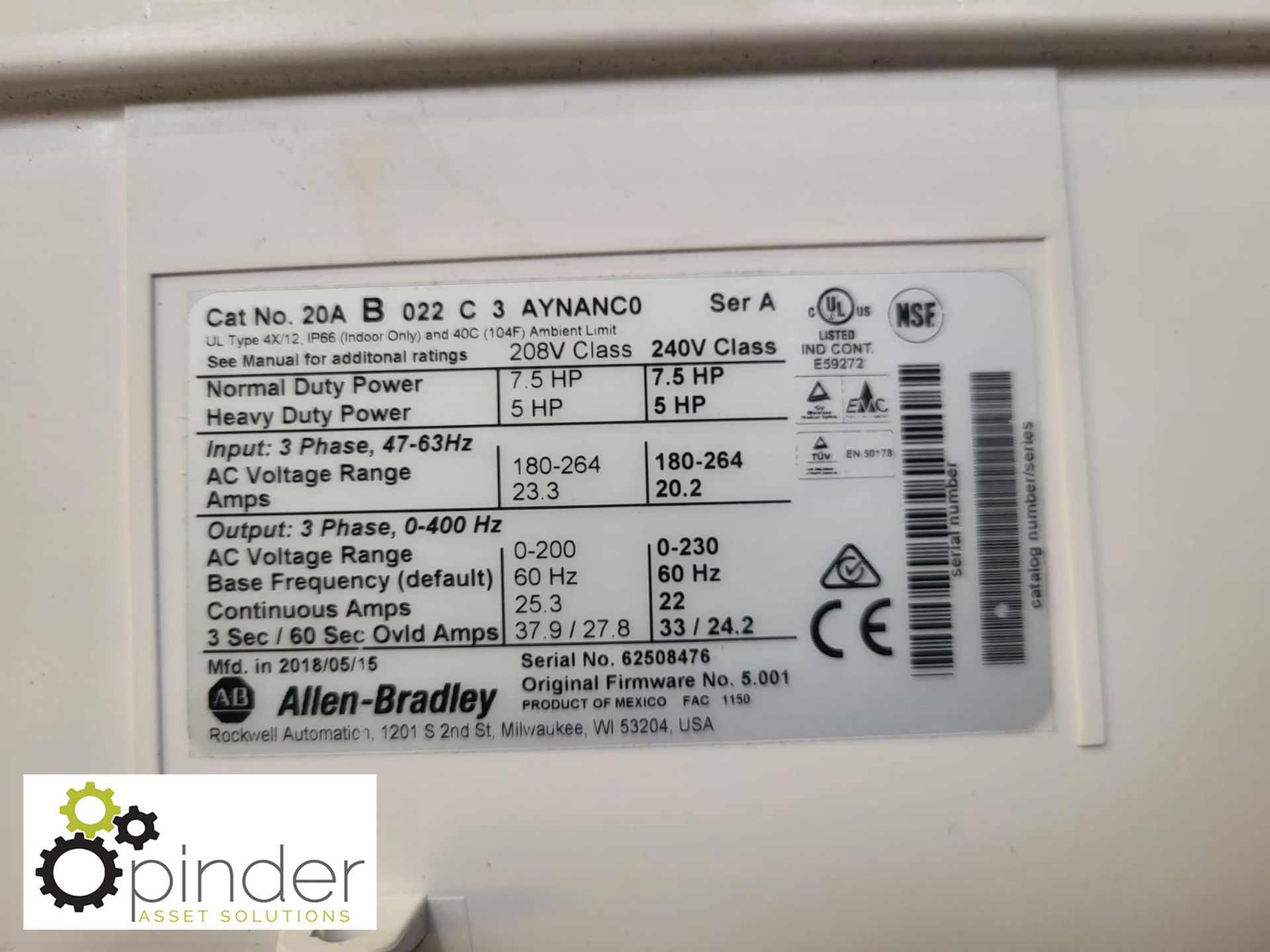 4 Allen Bradley Powerflex 20A C037C3 AY AN CO Inverter Drive Units, 18.5kw (LOCATION: Carlisle – - Image 2 of 3