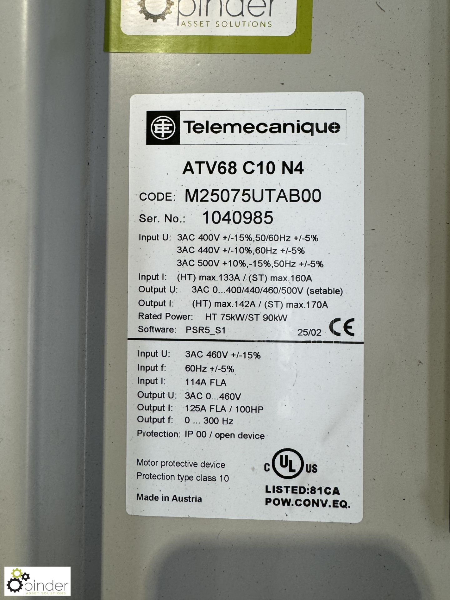 Telemecanique ATV68C10N4 Inverter Drive, 90kw, 125amps (LOCATION: Carlisle – collection Tuesday 19 - Image 3 of 5