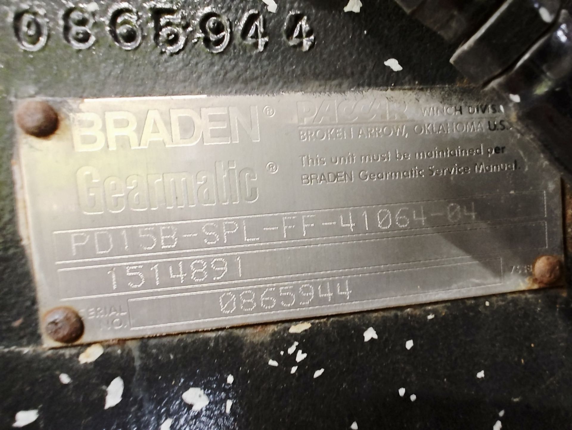 Braden PD15B powered Winch, 15000lb capacity, serial number 0865944 (LOCATION: Nottingham – - Bild 6 aus 8