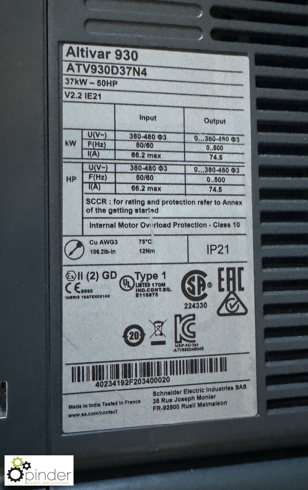 Schneider Altivar 930 ATV930D37N4, Inverter Drive, 37kw, 66amps (LOCATION: Carlisle – collection - Image 3 of 4