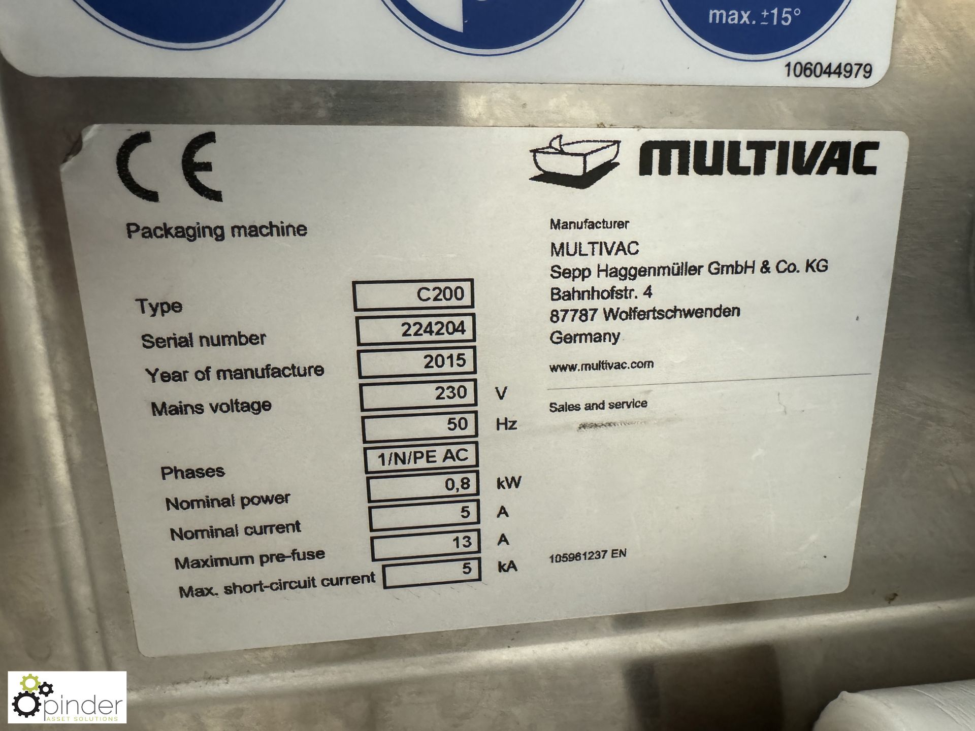 Multivac C200 counter top Vacuum Packer, 240volts, year 2015 (location in building – basement - Image 4 of 5