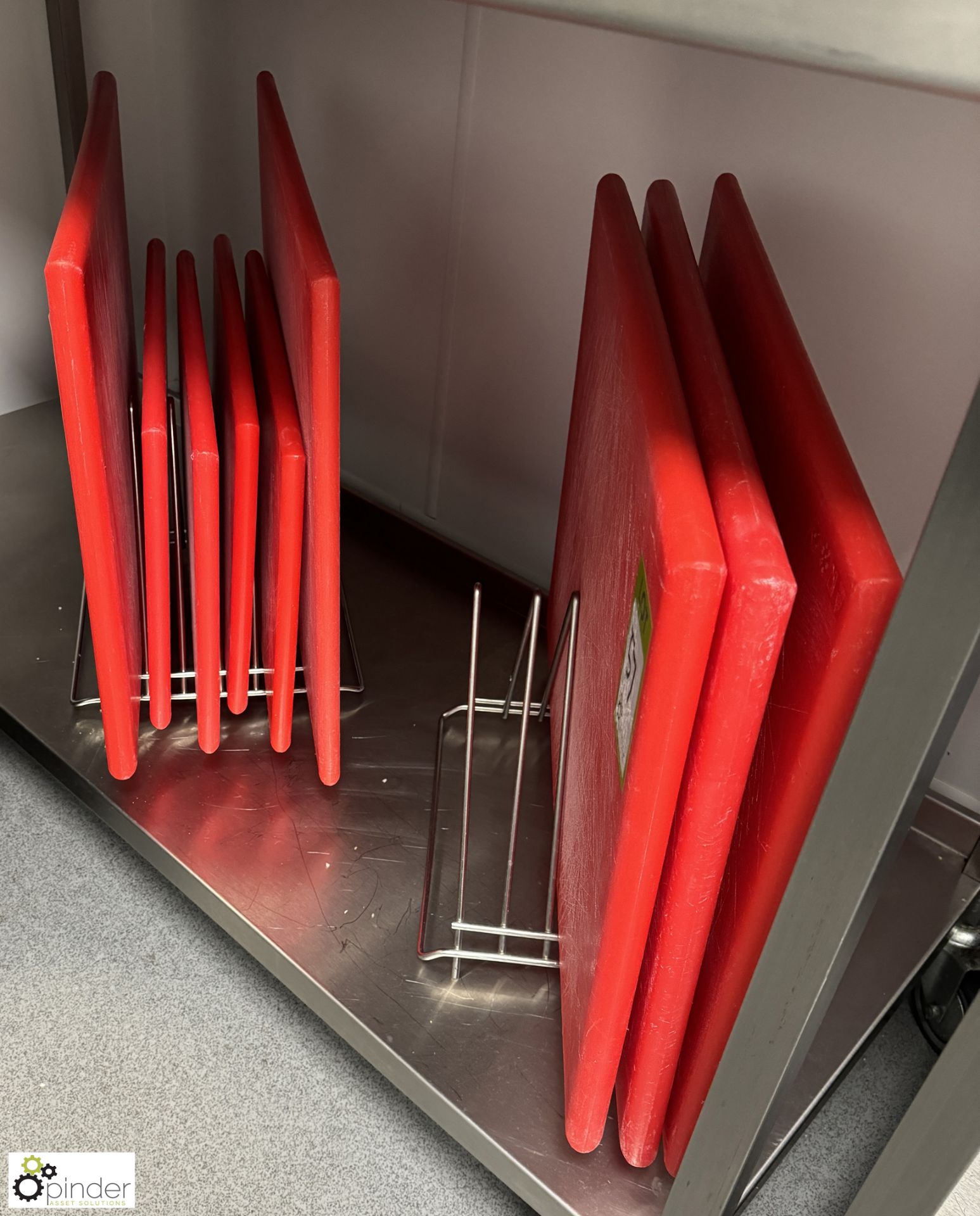 8 red Nylon Chopping Boards and 2 stands (location in building – basement kitchen 2) - Image 2 of 3